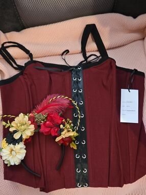 Burgundy Corset Top with Etsy Pirate Ears